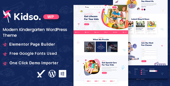 Kidso – Modern Kindergarten WordPress Theme.you can create a website for Day Care