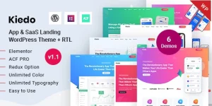 Kiedo is a Modern WordPress theme purposely designed and built for Apps  Software Landing website! It is created with Elementor