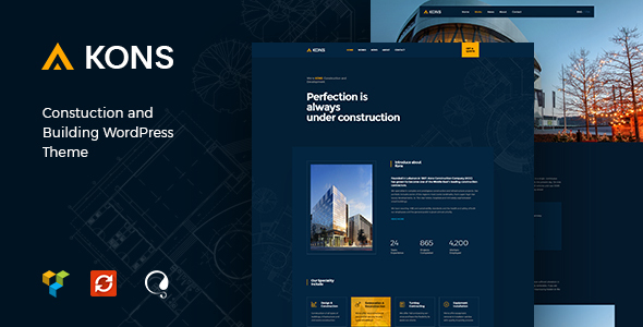 Kons is evaluated an unique  trendy WordPress theme for Construction  Building company. Kons will make your work look more impressive and attractive to viewers. With this template you can use it for a lot of website such as construction companies