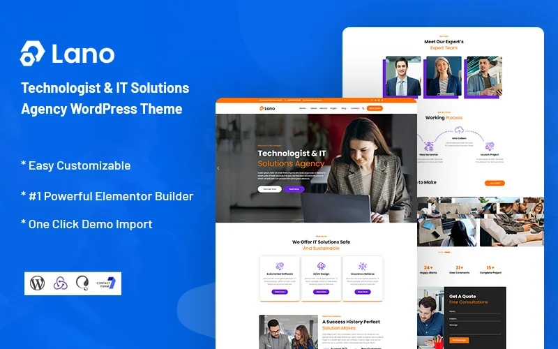 Lano is the best Technologist and IT Solutions Agency WordPress Theme. Lano is the best and most creative solution theme. Lano has many features and huge functionality. Lano support all responsive media device. Lano fully responsive. Lano makes by the world's latest page builder elementor. we make many customer elementor…