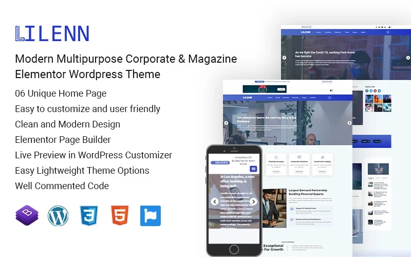 Lilenn is a Multi-concept trendy  attractive Corporate Business WordPress Theme exclusively built for startups