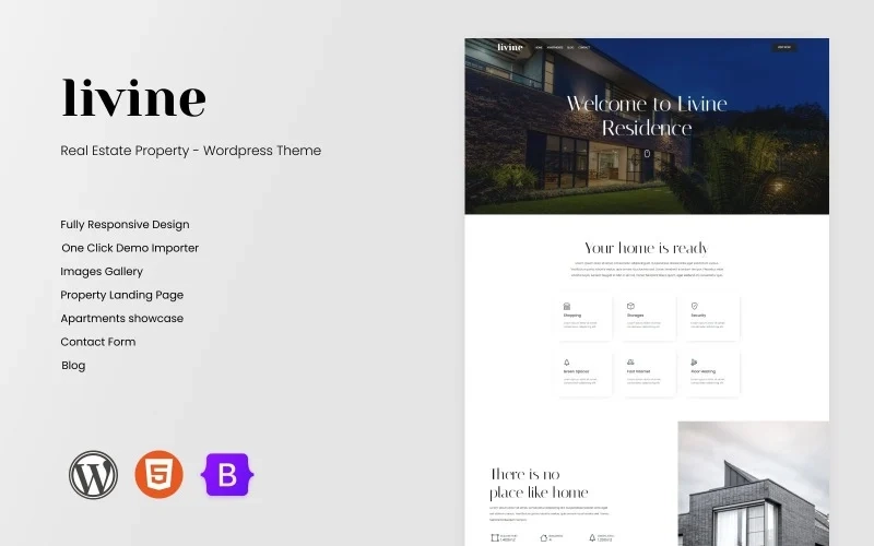 Livine is a modern WordPress theme designed especially for showcasing real estate properties. It was crafted in order to help people who want to build their own property listings or for any real estate business