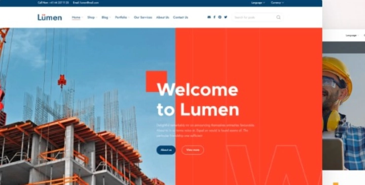 Lumen specially designed for architecture and construction companies. Showcase your services and portfolio with the themes exceptional visual style.