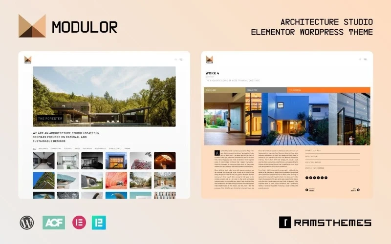 A template for professional architects is the ideal solution to show personal projects. That is why we created the MODULOR theme for WordPress