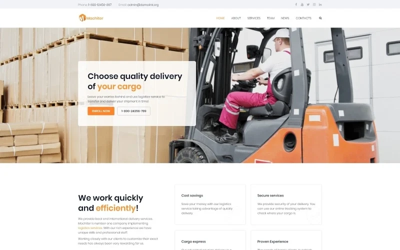 Machiter theme is a great option for creating a website dedicated to logistics services. You will be able to provide needed information about your company in the most attractive way. This theme has a classic design