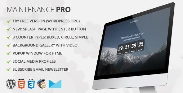 Elevate your website's maintenance mode with Maintenance PRO! This powerful WordPress plugin features customizable HD backgrounds