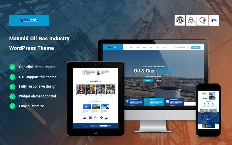 Maxmid is an oil pump  gas indusstry WordPresss theme. a beautiful WordPress theme for Gas and Oiilcompanies