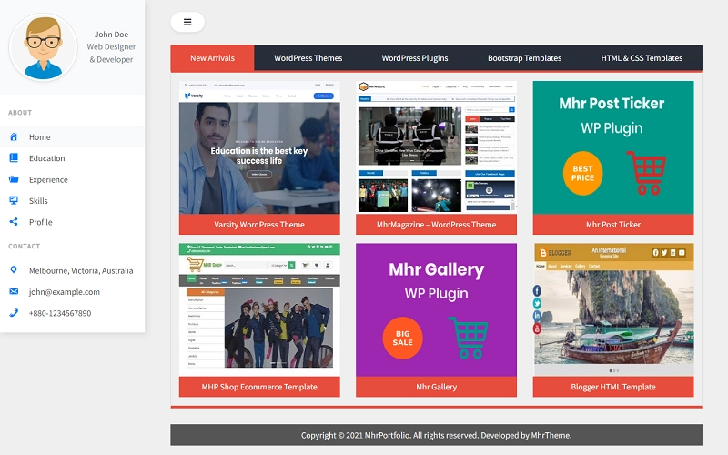 MhrPortfolio- a Responsive WordPress Theme built with Bootstrap 4 framework. Flat colors