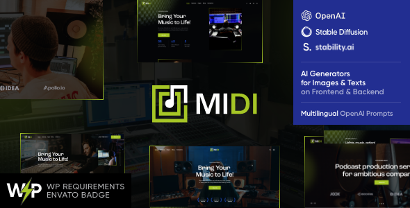 Midi is an amazing colorful bright WordPress theme with the functional modern design. It is suitable for a music production