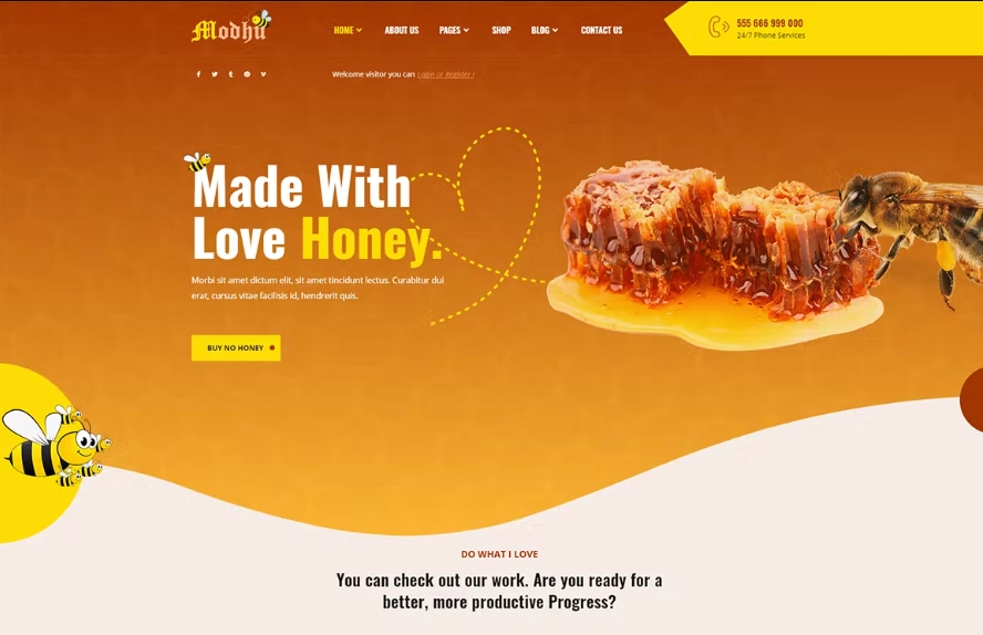 Modhu is an WordPress Theme build of honey production