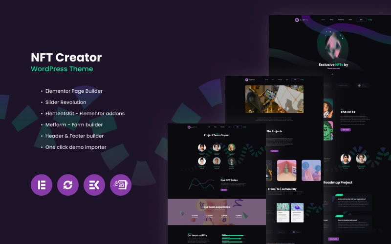 MyNFTs - NFT Creator WordPress Theme present for NFT creators / artists. This theme is based on an elementor page builder which certainly makes it easier for you to customize the pages you need. Supported with additional plugins