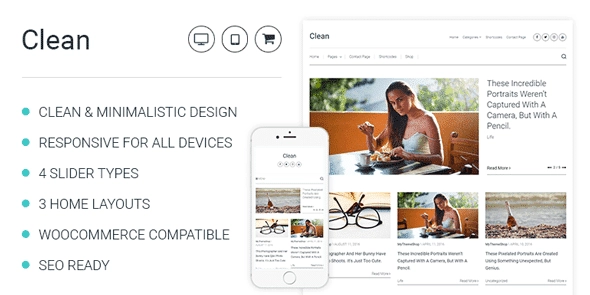 Clean is an elegantly designed minimalistic WordPress theme that is built for professionals who want a clutter-free site with multiple customization options. Clean theme is perfect for blogs and online magazines and can be used literally in all niches. Clean theme is the best multipurpose clutter free WordPress theme.