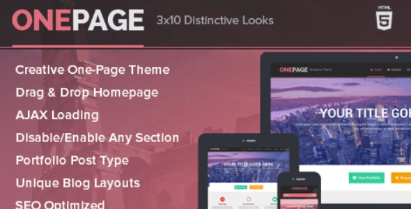 Onepage is a must-have single page WordPress theme. Featuring a creative Drag and Drop homepage layout and unique blog layouts