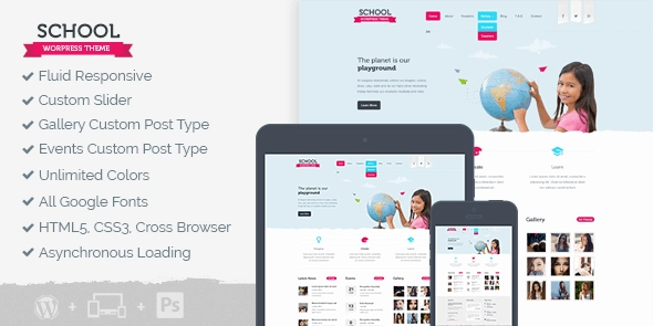 School is a fully responsive WordPress theme that features a clean