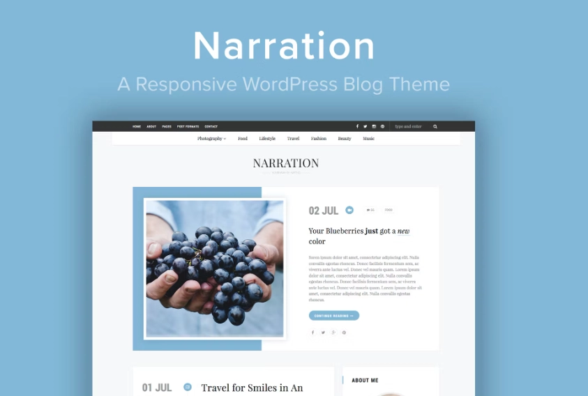 Narration is a full functional WordPress Blog Theme designed  developed for Blog