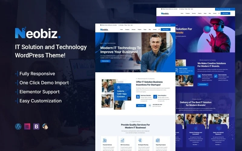 Neobiz is a WordPress theme designed for tech companies and other businesses in the field. With Neobiz