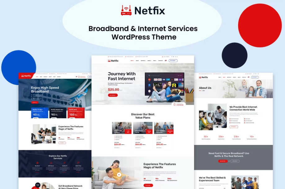 Netfix is a Broadband Internet Services WordPress Theme for your Broadband and ISP business website. This can be used for any internet-based service company including Broadband ISP