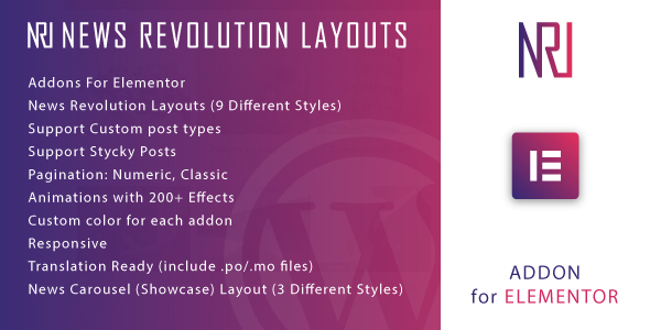 Welcome to News Revolution Layout for Elementor. With this great plugin you can build your news layout in 1 minute using elementor. You can choose between 2 layouts and 9 different styles to create the layout of your favorite news widget with custom color. Required Elementor installed if you want…