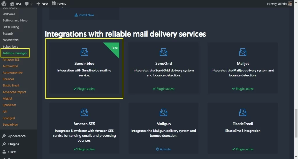 This add-on integrates the Sendinblue (aff) mail delivery service with Newsletter.