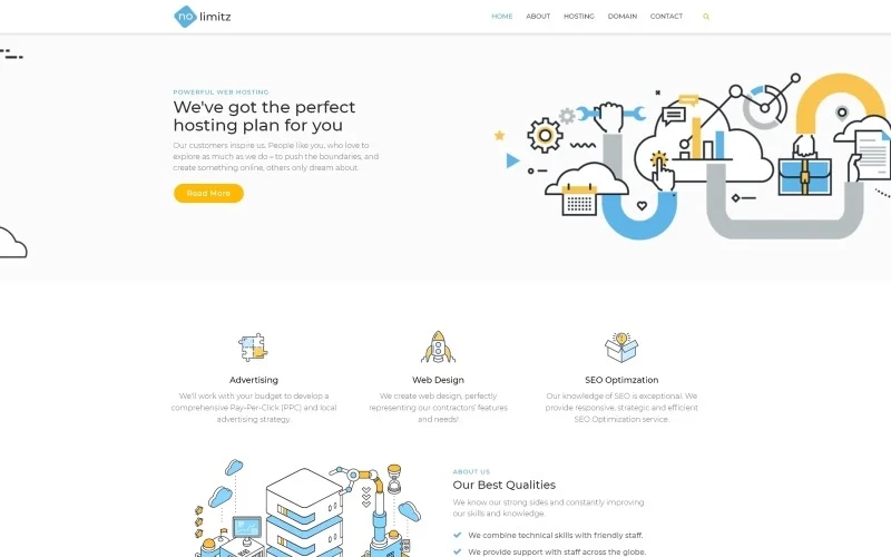 Meet NoLimitz - a stunning theme for your Hosting company with tons of modern engaging elements! The themes one-of-a-kind appearance perfectly coupled with technical capacity. This Hosting WordPress Theme was crafted with attention to details by top designers and developers. Now