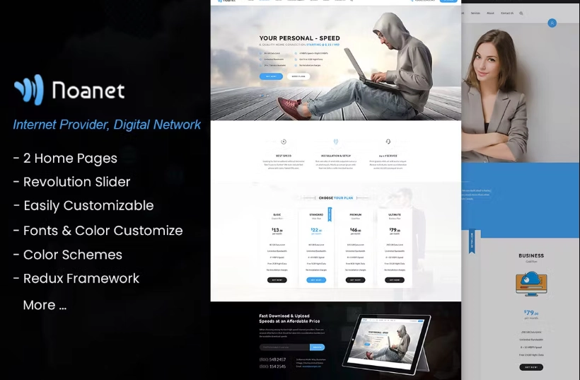 Noanet | Internet Provider and Digital Network WordPress Theme is awesome and clean Theme one / multi pages template. Noanet is designed to Internet Provider and Digital Network Companies. Noanet for your Web Hosting Business