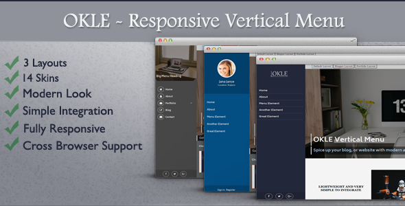 OKLE is a responsive vertical menu WordPress plugin that has 3 available layouts – a different appearance that will fit with any project whether it is a blog