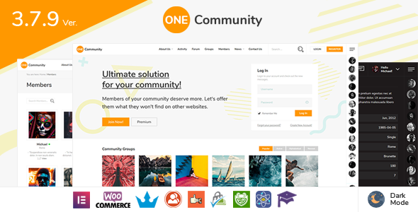 Subject OneCommunity BuddyPress for the online community. Contains every page and detail