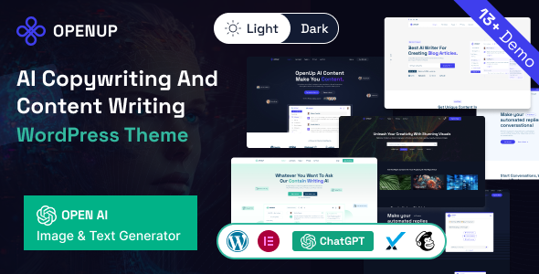 OpenUp is an exceptional and versatile WordPress theme designed specifically for AI Content Writing/Generator websites With its sleek and contemporary design