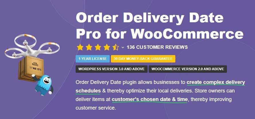 Order Delivery Date plugin allows businesses to create complex delivery schedules  thereby optimize their local deliveries. Store owners can deliver items at customer's chosen date  time