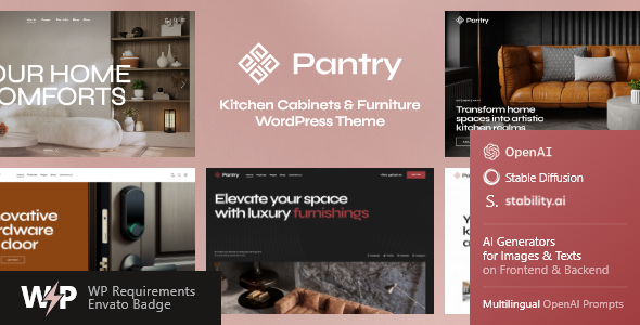 Transform your kitchen space with the Pantry - Kitchen Cabinets  Furniture WordPress Theme! Packed with stunning designs and customizable features