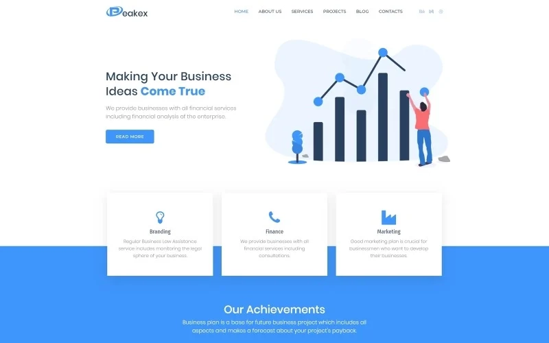 Create a professional website dedicated to financial services using a responsive Peakex theme. You will provide visitors with information about your company