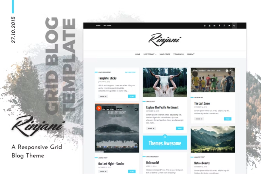 Rinjani a Grid WordPress Blog Theme This theme is perfect choice for your personal blog