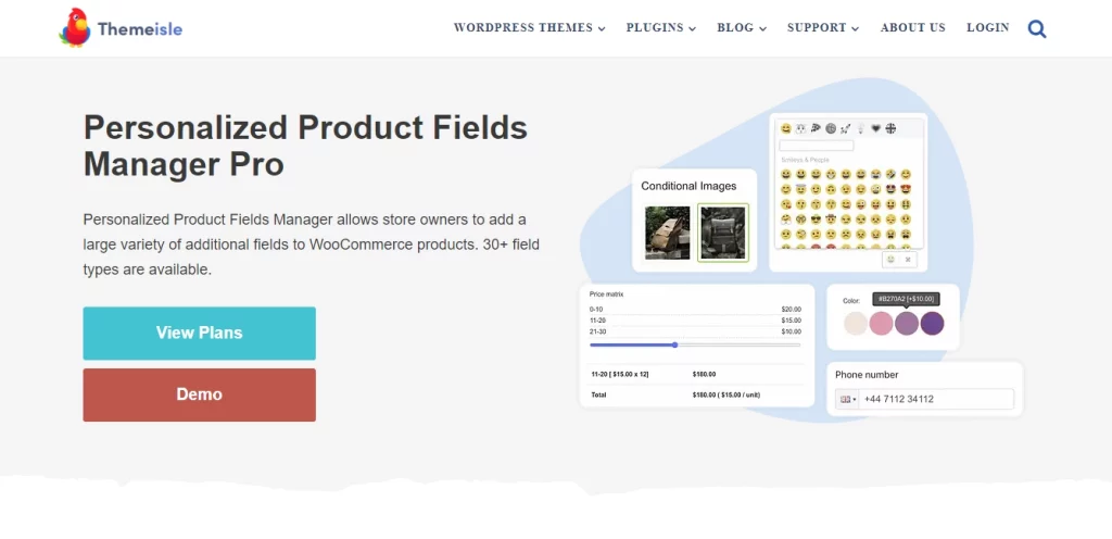 Personalized Product Fields Manager allows store owners to add a large variety of additional fields to WooCommerce products. 30+ field types are available.