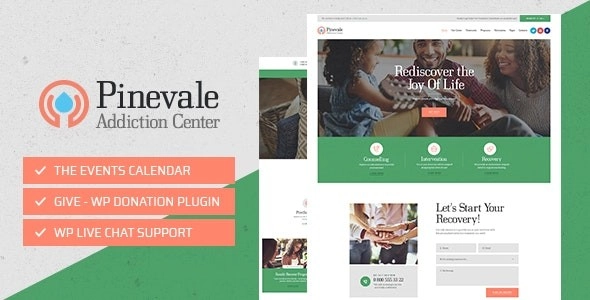 Pinevale is a powerful  responsive Medical WordPress theme perfect for addiction and rehabilitation centers and clinics. The theme will fit projects for a hospital