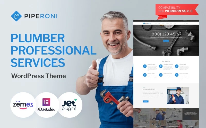 Meet a Piperoni plumber services WordPress theme