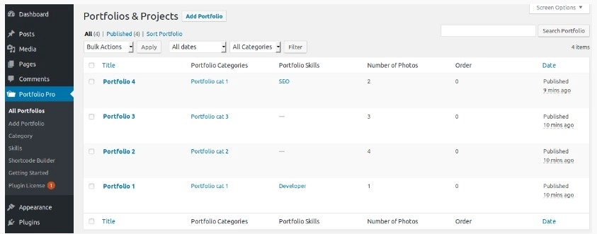 Portfolio and Projects works with WordPress by default post.Check the Result of any Shortcode with Preview using “Shortcode Builder“ Please Go To Admin Menu -> Portfolios and Projects Pro -> Shortcode Builder.