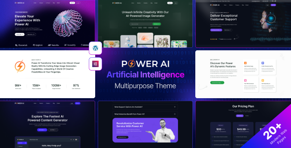 Elevate your AI services startup with PowerAI - the ultimate WordPress theme for Elementor. Highly customizable