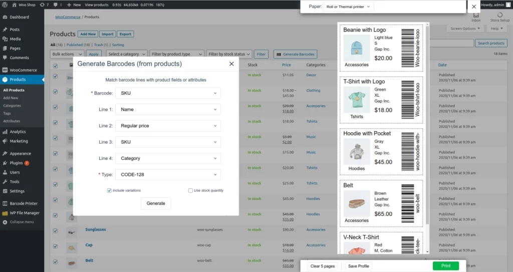 Create  print barcode labels for products