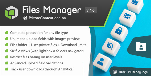 The add-on fills the files missing area in PrivateContent ecosystem: is able to manage any file type you may need: from simple images to big Adobe files. At the same time introduces upload fields for PrivateContent registration and data-update forms