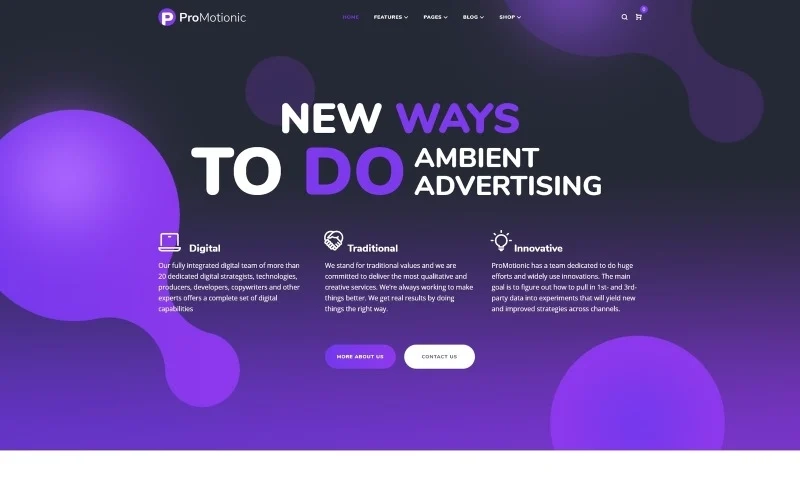 This is a Promotion Agency WordPress Theme for advertising agencies. It includes a huge number of page layouts and beautiful icons. The key advantages of ProMotionic are lightness