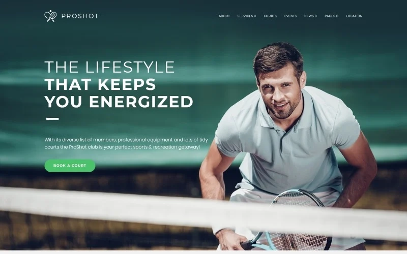 ProShot is a beautiful template for a sports website with a pixel-perfect typography and clean layouts. It's a great choice for tennis clubs