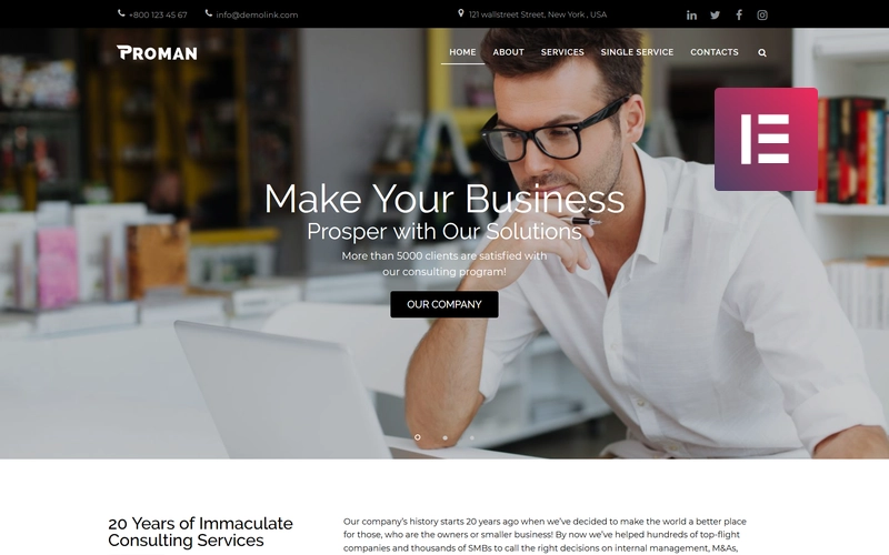 Proman is an excellent option for creating a website dedicated to business consulting services. You will be able to build an attractive