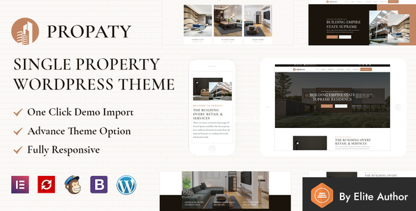 Propaty – Single Property Theme is an elegant  modern Real estate WordPress Theme. It is suited for single property  Real estate agencies for renting or selling your building