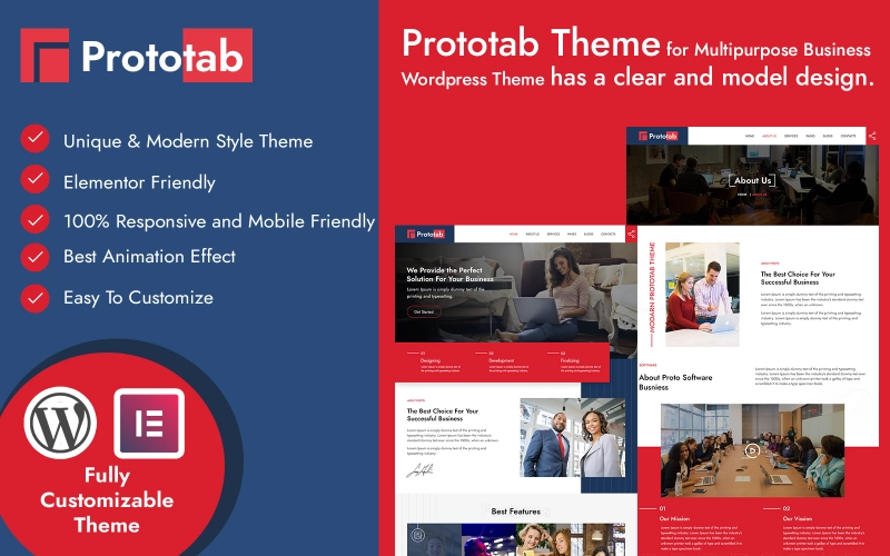 Prototab website theme is a fully-customizable multipurpose WordPress theme that can be used by web designers and developers to build unique business websites. Using this WordPress theme does not require deep coding expertise. Anyone with basic computer skills can use the Prototab website theme to develop a stunning website.