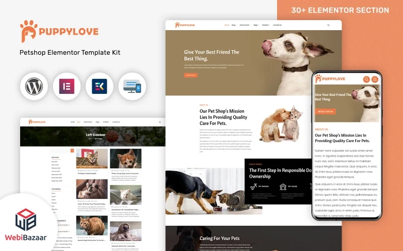 Puppy Love Wordpress Elementor theme will create your wordpress website that is designed perfectly for puppy and animal lovers. Whether you want to build a complete wordpress website for animal