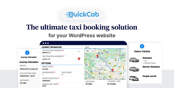 QuickCab is a powerful WordPress plugin for any business that provides transport as a service. It facilitates the price estimation