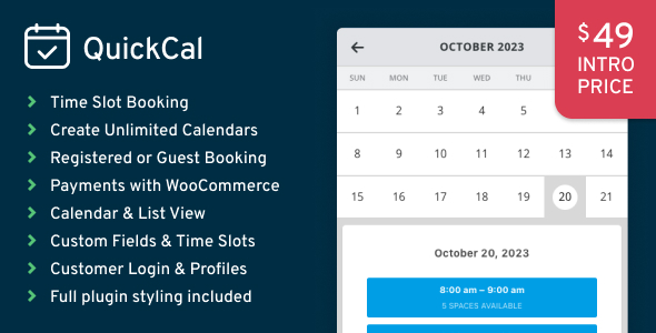 QuickCal is a powerful and user-friendly appointment booking plugin for WordPress. Fully styled and ready to go