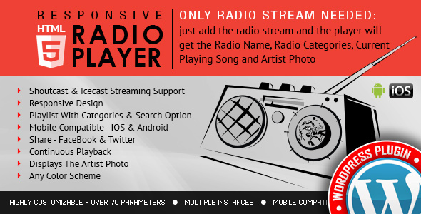 Tune into seamless streaming! Easily integrate Shoutcast and Icecast with our highly customizable Radio Player WordPress plugin. Perfect for any theme.