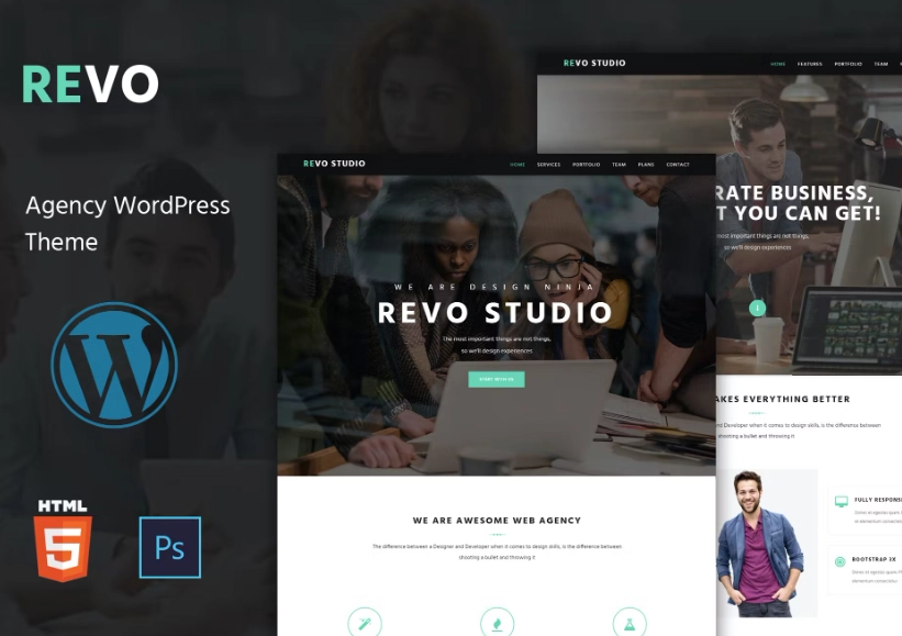 Revo Studio is the creative web agency WordPress Theme based on bootstrap 1170px