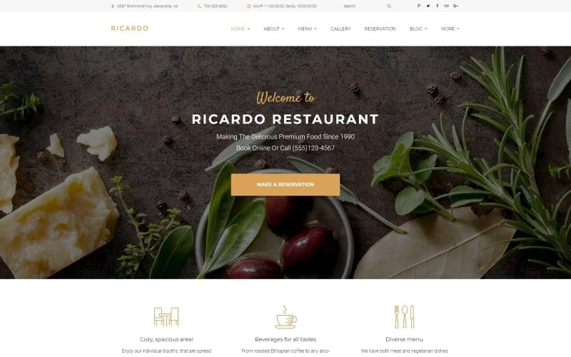 Ricardo is a fully editable and fully responsive European Food WordPress Theme